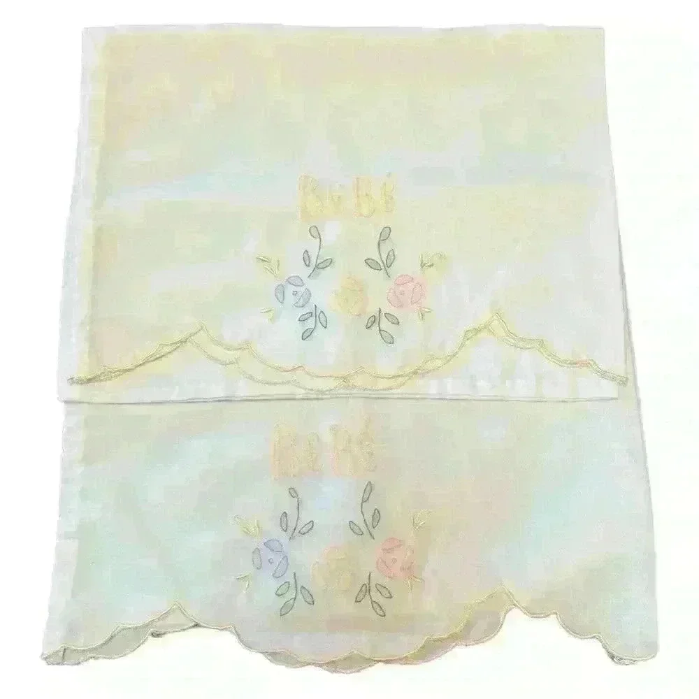 Set of 2 Vintage Bebé (Baby in Spanish) decorative embroidered crib pillowcases